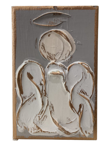 Angel Hand Painted Textured Wood Block - Slate