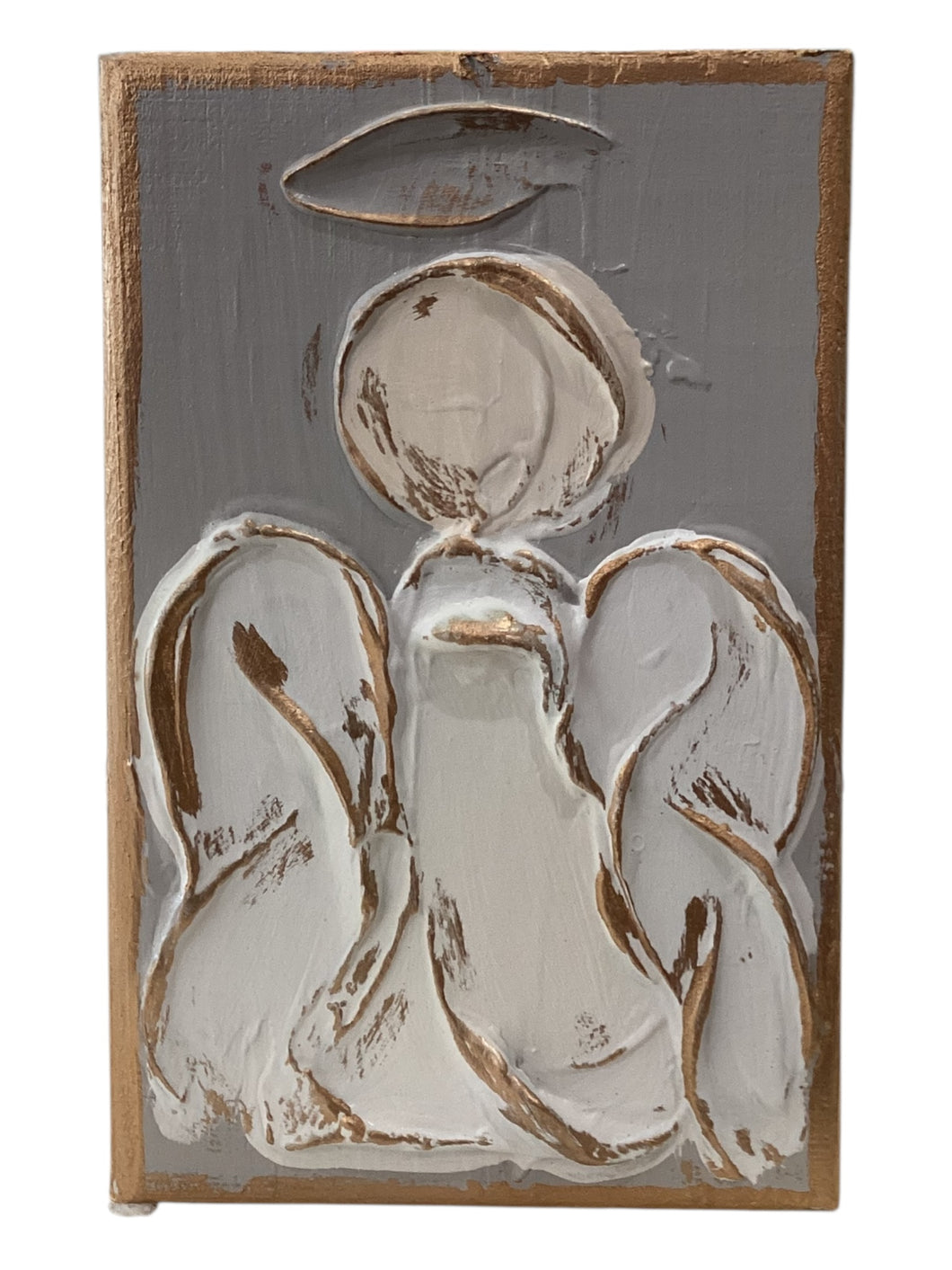 Angel Hand Painted Textured Wood Block - Slate