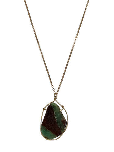 Gemstone Pendant Midi - Chrysoprase on Brass