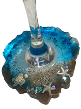 Wine Glasses with Built-in Coaster - Blue with Turtle & Starfish