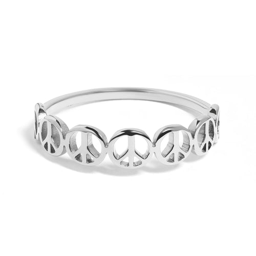 Stainless Steel PVD Coated Peace Sign Stacking Ring - Stainless