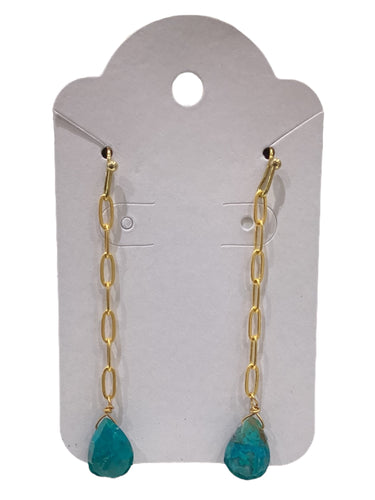 Gemstone Dangle Earrings - Chrysocolla/Brass