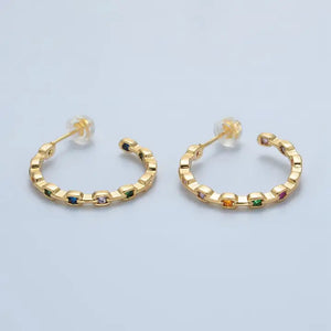 24K Gold Filled Multicolor Cubic Zirconia C-Shaped Hoops