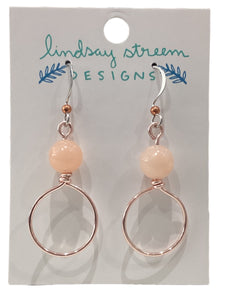 Small Rose Gold Hoops Earrings with Aventurine