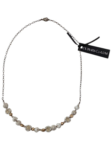 White Flower and Mixed Gold Czech Glass Necklace - 19