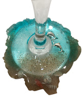 Beachy Wine Glass with Built-In Coaster - Aqua w/ Dolphins