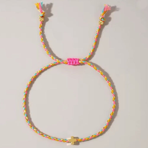 18K Stainless Steel Corded Cross Charm Bracelet - Orange