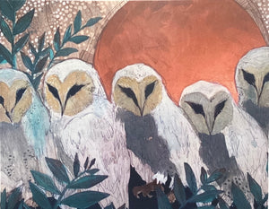 Copper Moon Barn Owls - Print on Canvas - 11" x 14"