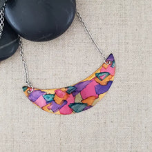 Alcohol Ink Copper & Stainless Steel Small Cresecent Necklace