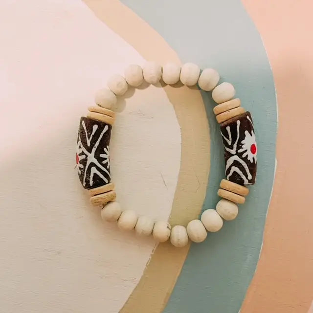 Recycled Bracelet in Painted Design - Brown