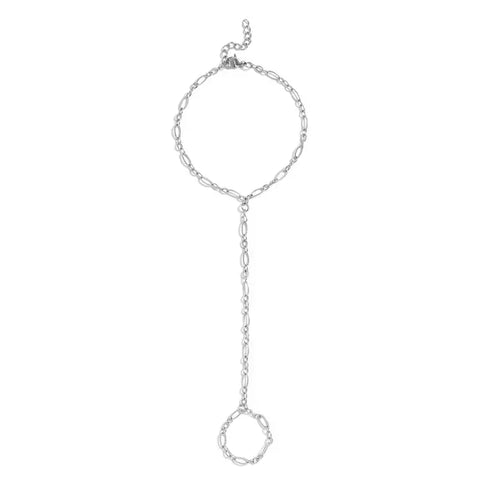 18K Gold PVD Stainless Steel Hammered Oval Hand Chain - Stainless