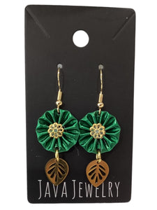 Green Round w/Leaf Earrings