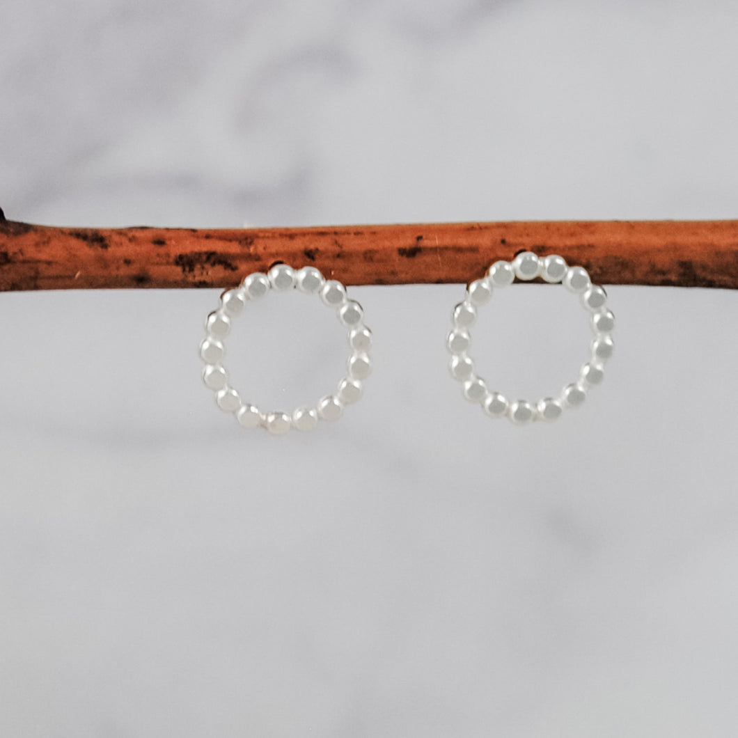 Medium Beaded Circle Studs - sterling silver