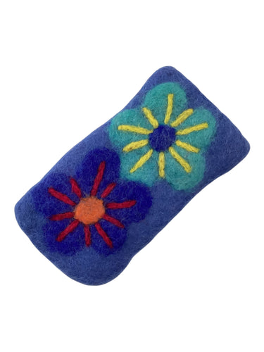 Felted Flower Eyeglass Holder - Blue