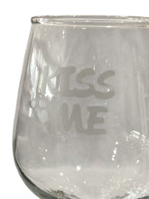 Red Wine Glass with Built-In Coaster - Lip Glitter - Engraved "Kiss Me"