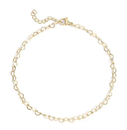18K Gold PVD Stainless Steel Linked Hearts Anklet - Gold