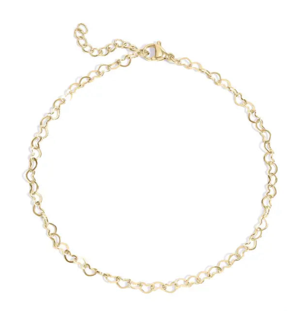 18K Gold PVD Stainless Steel Linked Hearts Anklet - Gold