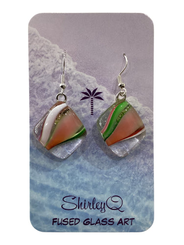 Medium Dangle Earrings - Wavy Pink/Green