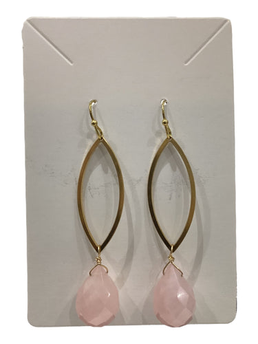 Gemstone Dangle Earrings - Rose Quartz/Brass