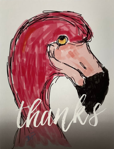 201 - Flamingo Notecard - Thanks