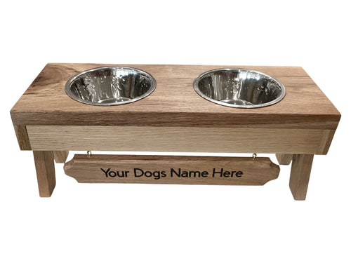Dog Dish Stand - Large Oak with or without Name Plate