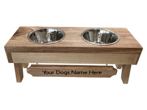 Dog Dish Stand - Large Oak with or without Name Plate