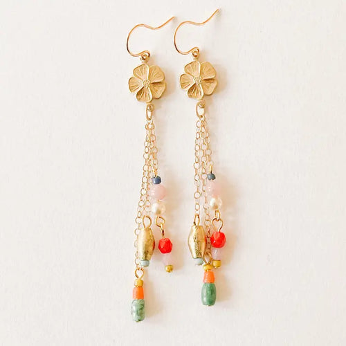 Long Flower Charm Earrings