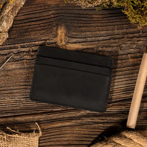 Genuine Leather Handmade Card Holder Wallet - Black