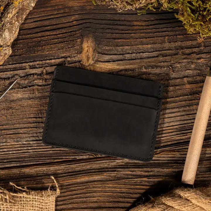 Genuine Leather Handmade Card Holder Wallet - Black
