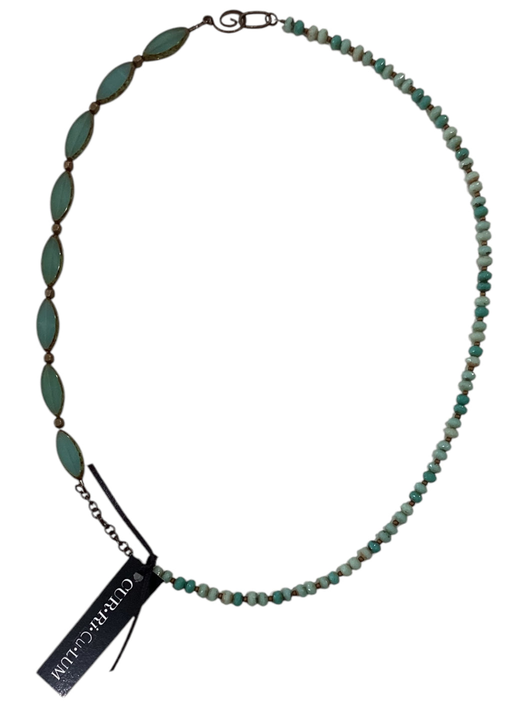 Pale Aqua Spindle Czech Glass Side Clasp Necklace - 21