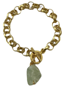 Gold Circle Rolo Chain Bracelet with Jade