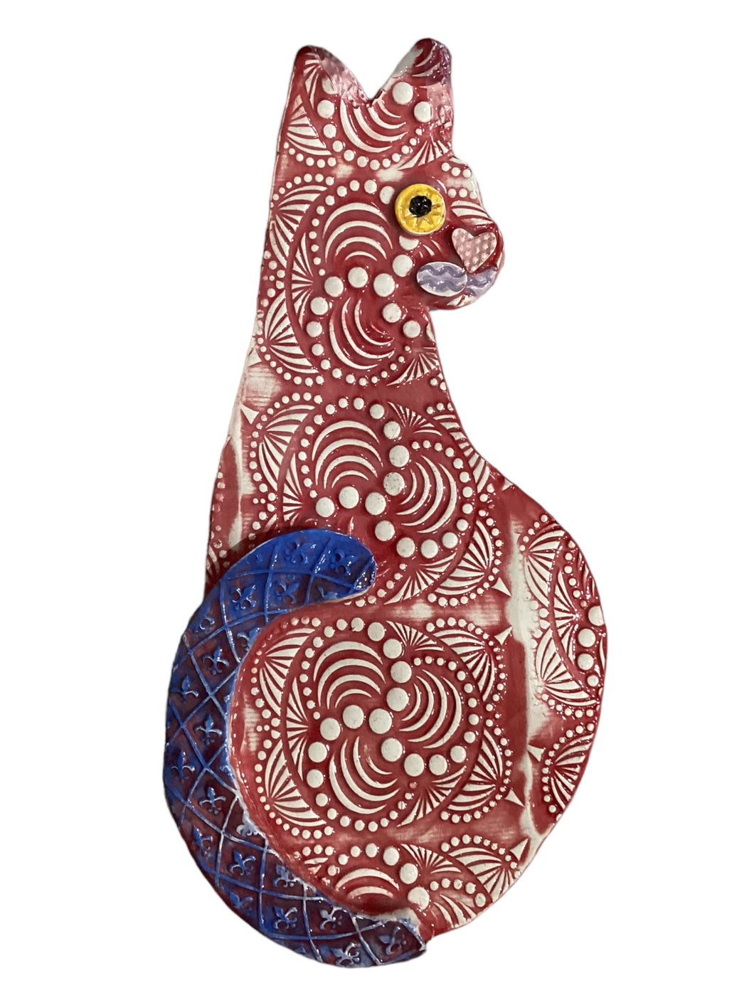 Ceramic Cat - Doted Swirls - Red