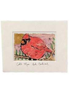 Gold Moon Red Cardinal - Original - 8" x 10"