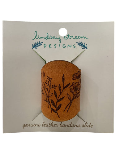 Engraved Leather Bandana Slide -Wildflowers