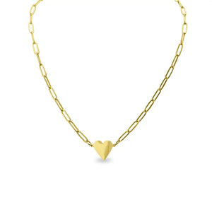 Stainless Steel Gold Heart Paperclip Necklace - Gold