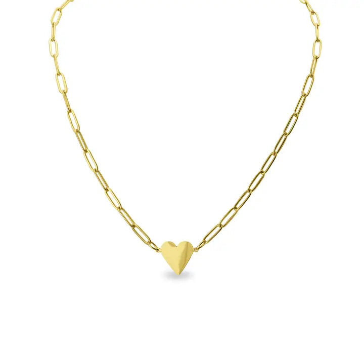 Stainless Steel Gold Heart Paperclip Necklace - Gold