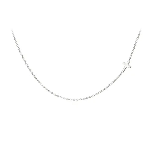 Single Side Cross Necklace - Sterling Silver