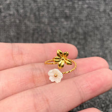 Double Flower Ring - 18k Gold Adjustable