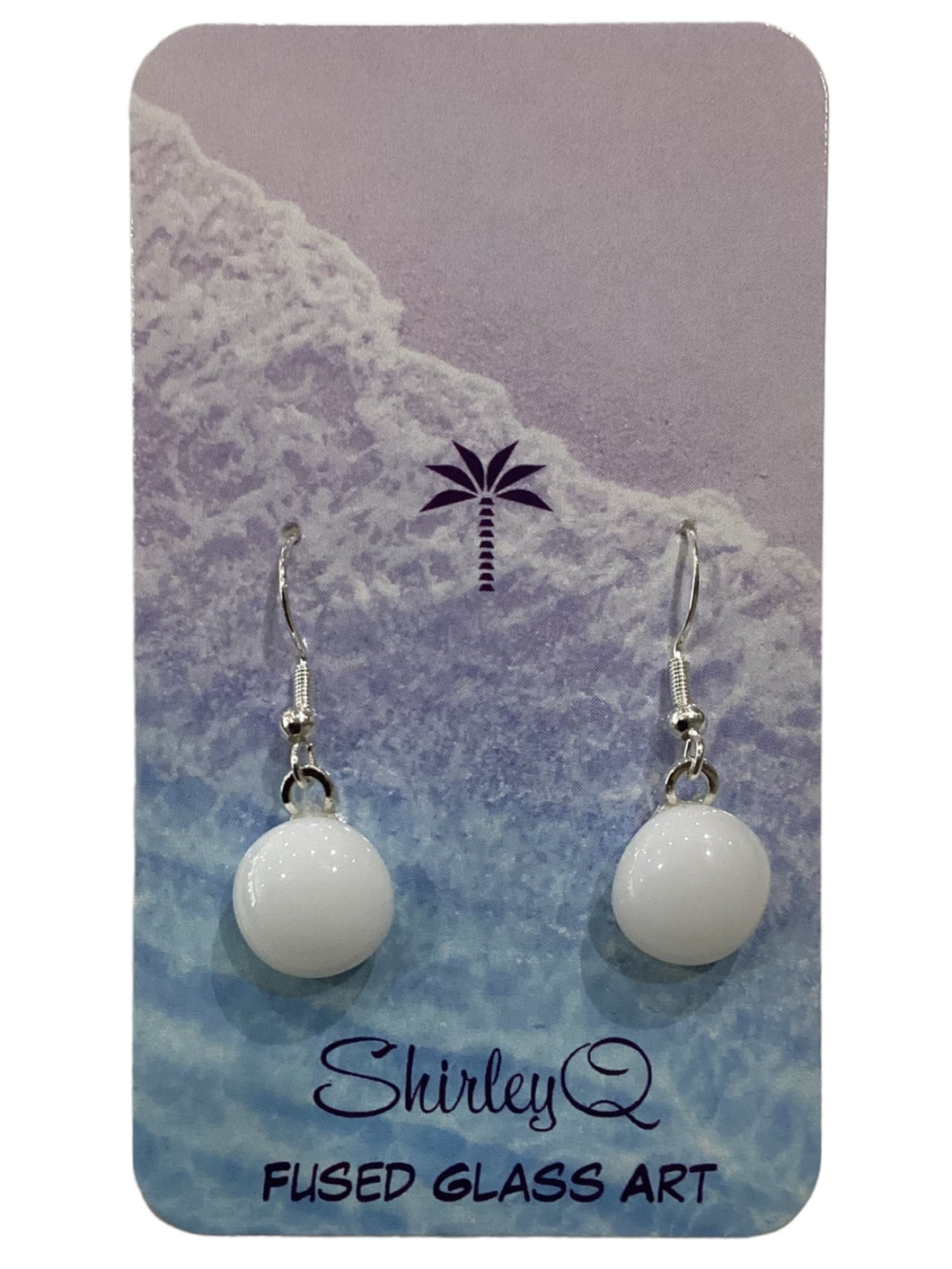 Small Dangle Earrings - White Round Glass