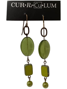 Lime Green Oval Mixed Czech Glass Earrings