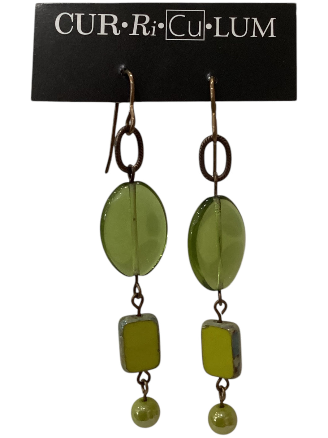 Lime Green Oval Mixed Czech Glass Earrings