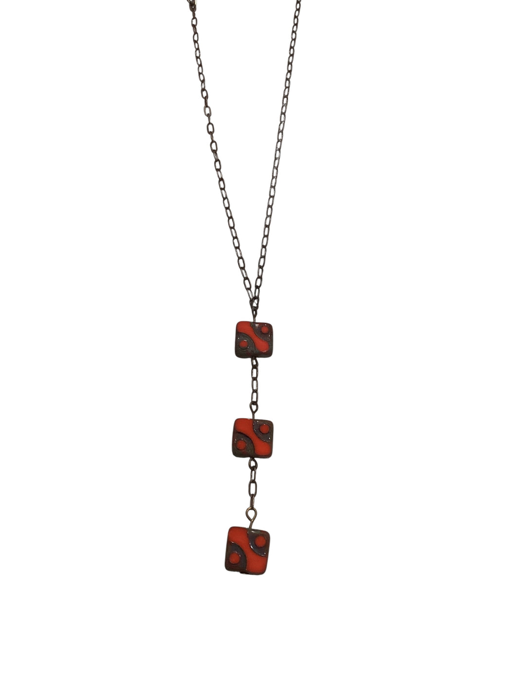 Orange Square 3-Bead Czech Glass Necklace