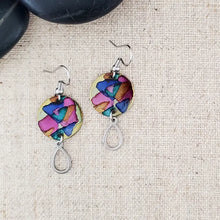 Alcohol Ink Stainless Steel Teardrop Connector Earrings