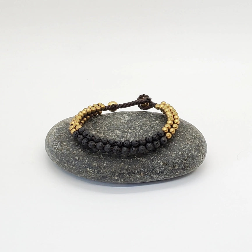 Stone Cluster Beaded Bracelet - Lava Stone