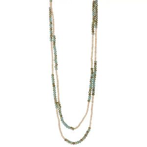 Blue Peach Bead Stretch Wrap Bracelet /Necklace