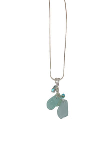 Blue Sea Glass w/Swarovski Crystals Pendant