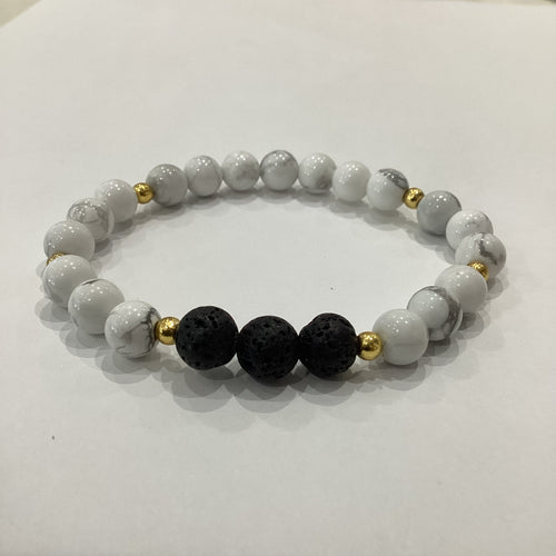 Howlite Lave w/Gold Spacer Bracelet - 8mm