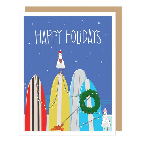 Surfboards On Beach Christmas Card