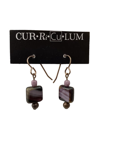 Purple Stripped Square Earrings