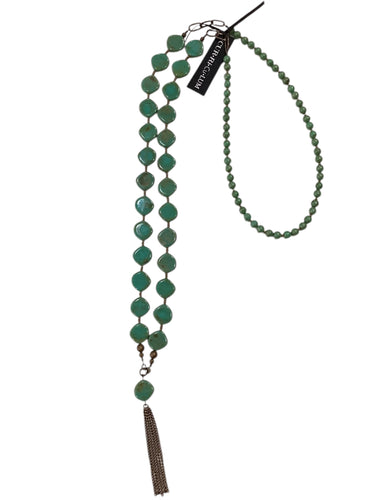 Aqua Coin Czech Glass Long Necklace with Tassell - 38